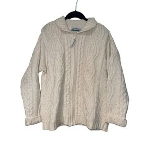 Vintage Aran Crafts Full Zip Cardigan Mens Medium Cream 100% Merino Wool